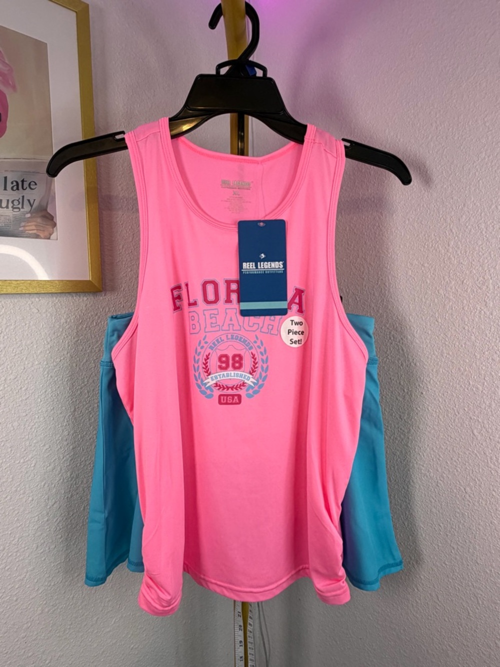 Reel Legends Girls Hot Pink Tank with Aqua Skort NWT XL